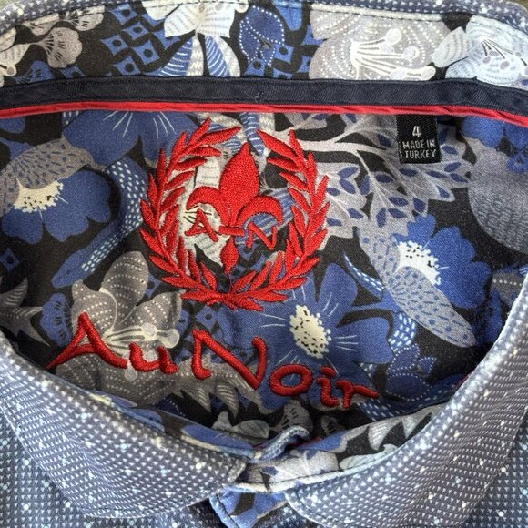 Au Noir Mens Button Up Shirt Size 4 Blue Polka Dot Flip Cuff Going Out Faded - Picture 14 of 16